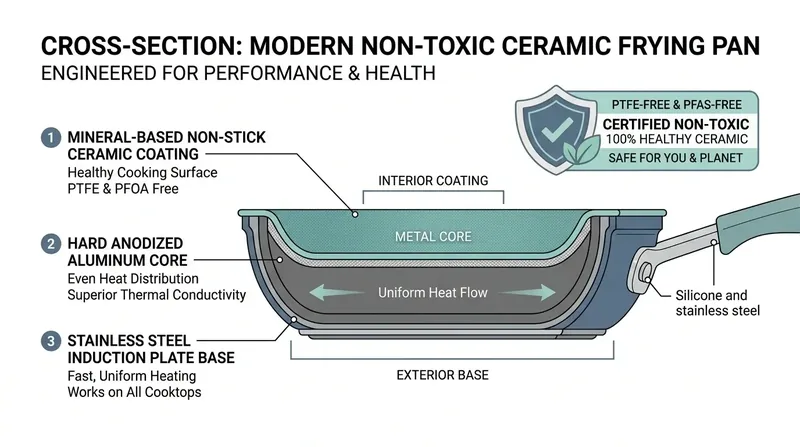 Caraway Cookware 4-Layer Ceramic Coating Cross Section Infographic